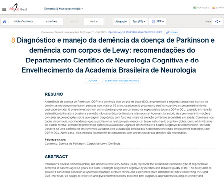 Leia mais sobre o artigo Diagnóstico e manejo da demência da doença de Parkinson e demência com corpos de Lewy: recomendações do Departamento Científico de Neurologia Cognitiva e do Envelhecimento da Academia Brasileira de Neurologia